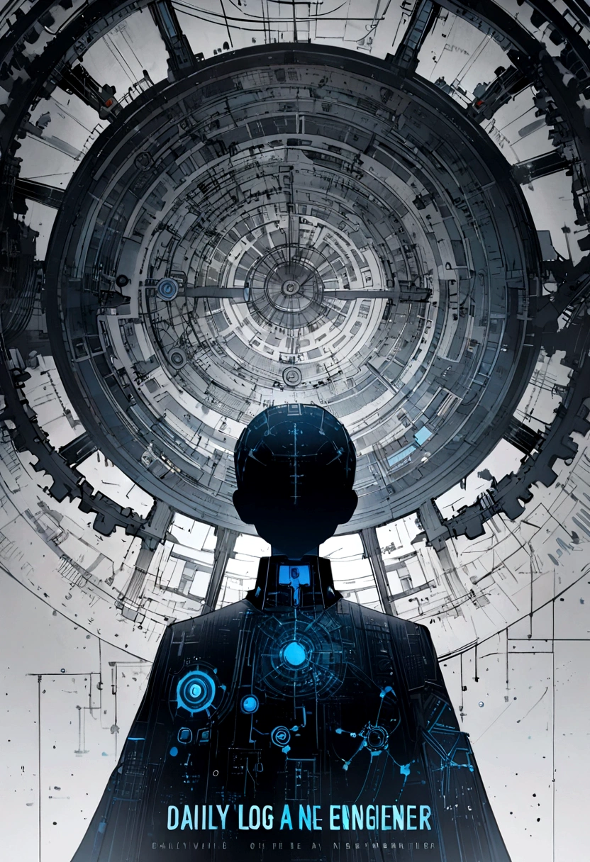 A silhouette of a figure in a contemplative pose, surrounded by engineering symbols like gears, circuit lines, and mathematical equations.Background: A blend of blue and gray hues to symbolize both technology and academia. Perhaps a subtle overlay of a university campus or cityscape to hint at the educational setting.
Title Font: Bold and modern typography for "Daily Log of an Engineer," prominently displayed across the top or center of the cover. The font should convey professionalism and intrigue