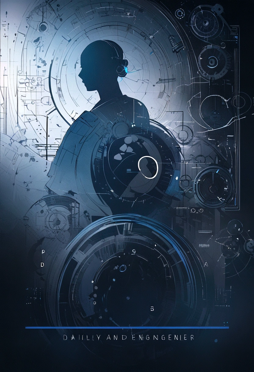 A silhouette of a figure in a contemplative pose, surrounded by engineering symbols like gears, circuit lines, and mathematical equations.Background: A blend of blue and gray hues to symbolize both technology and academia. Perhaps a subtle overlay of a university campus or cityscape to hint at the educational setting.
Title Font: Bold and modern typography for "Daily Log of an Engineer," prominently displayed across the top or center of the cover. The font should convey professionalism and intrigue