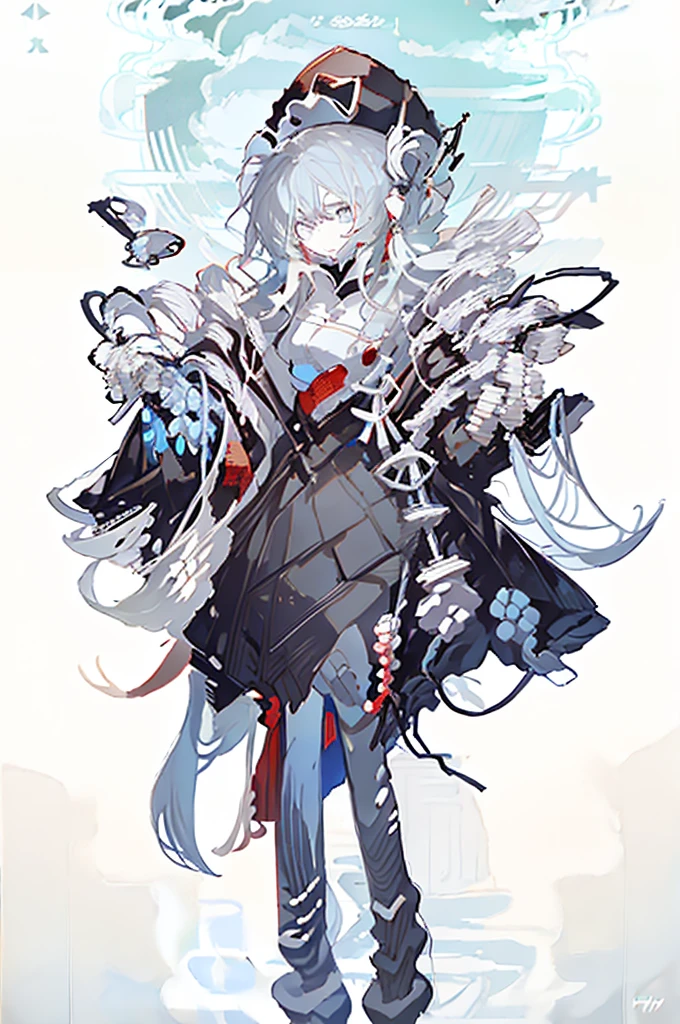 A girl,(Standing picture),(whole body),Character Design,Fashion Design,Complex headdress,Complex clothes,little Red Riding Hood,cute