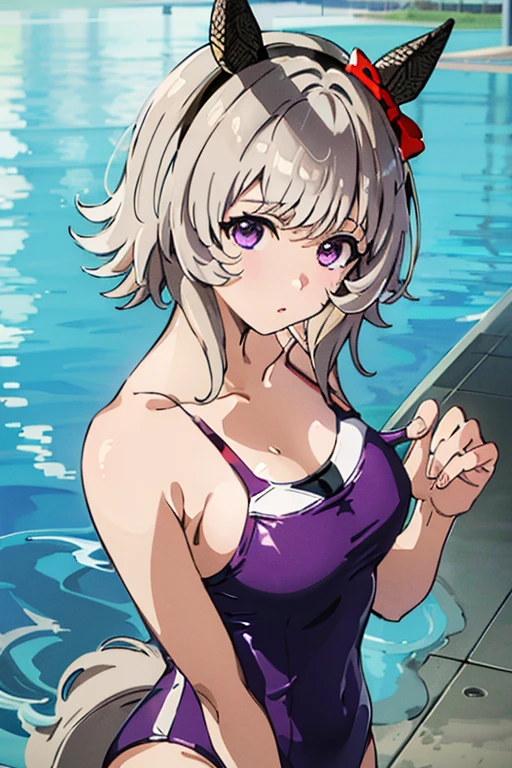 (masterpiece),(Highest quality:1.0), (Ultra-high resolution:1.0), Detailed illustrations, 8K, Pretty face, Swimwear、スクールSwimwear、Pool、Big Breasts