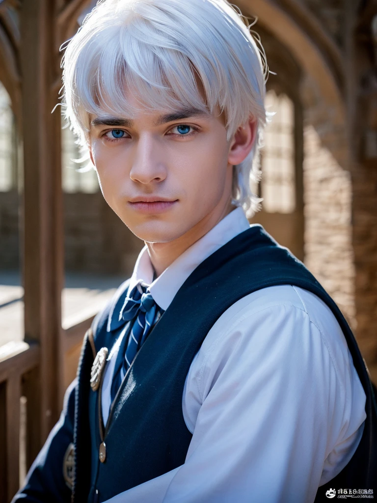 Man,white hair,blue eye,Hogwarts black uniform