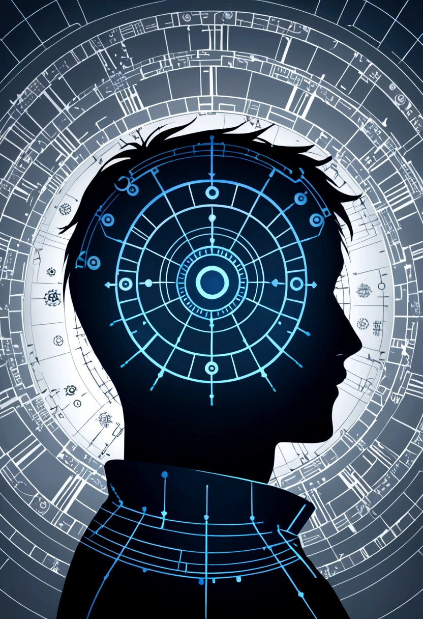 A silhouette of a figure in a contemplative pose, surrounded by engineering symbols like gears, circuit lines, and mathematical equations.Background: A blend of blue and gray hues to symbolize both technology and academia. Perhaps a subtle overlay of a university campus or cityscape to hint at the educational setting.

Title Font: Bold and modern typography for "Daily Log of an Engineer," prominently displayed across the top or center of the cover. The font should convey professionalism and intrigue