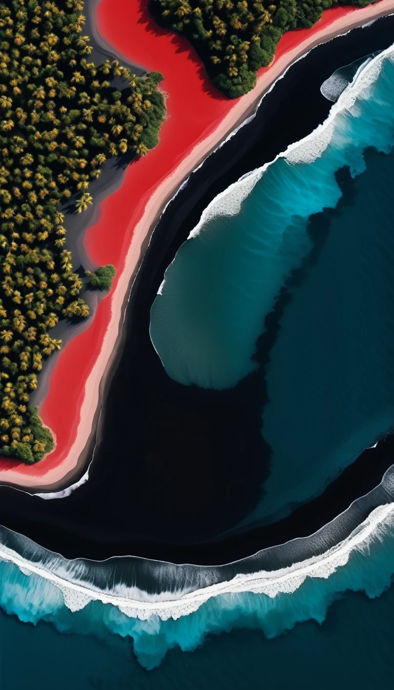 Top view,Black sand beach,Red sea,Vector,Graphic Arts