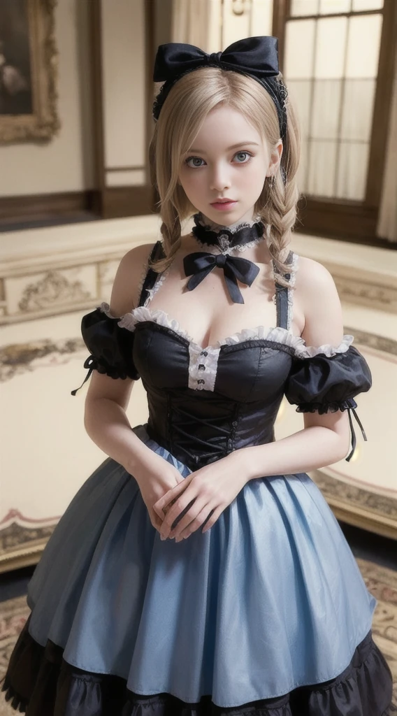 (((Masterpiece))), (((top quality))), (((top image quality))), (((ultra-realistic depiction))), (((Alice in Wonderland in Gothic ta fashion))), (((diorama worldview))), chasing a rabbit wearing a silk hat and holding a pocket watch.