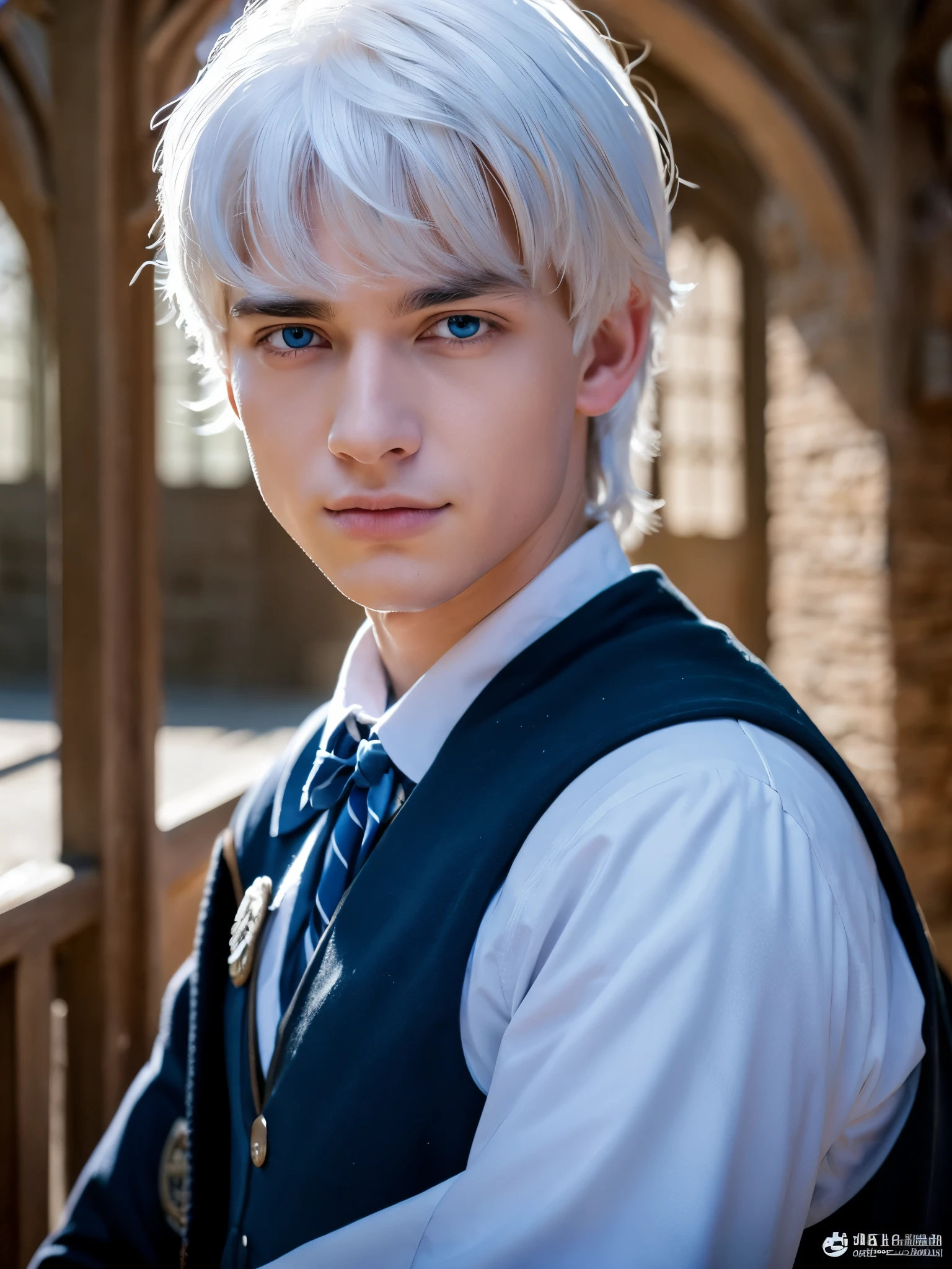 Man,white hair,blue eye,Hogwarts black uniform