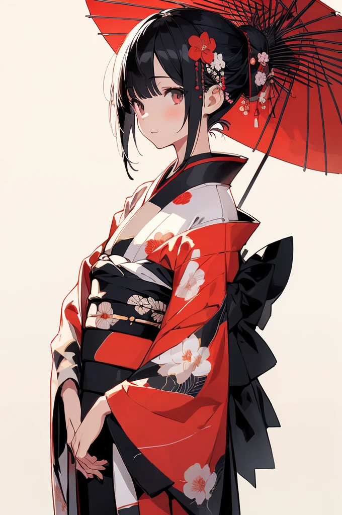 (Detailed and top quality illustrations:1.2), (pretty girl:1.0), (1 Girl, alone:1.0), (Black Short Hair:1.0), (Red kimono:1.0), (Upper Body:1.0), (Very detailed, High resolution, 4K:1.0),