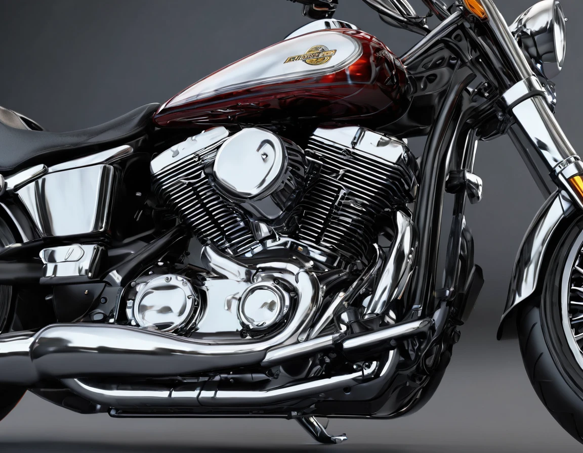 realistic, photorealistic motorcycle, detailed motorcycle, detailed engine, detailed wheels, detailed exhaust, detailed chrome, shiny metallic paint, realistic lighting, dramatic lighting, cinematic, dynamic angle, high angle, low angle, shallow depth of field, studio lighting, 8k, high quality, hyperrealistic, ultra-detailed, intricate details, impeccable craftsmanship, stunning realism, flawless, masterpiece