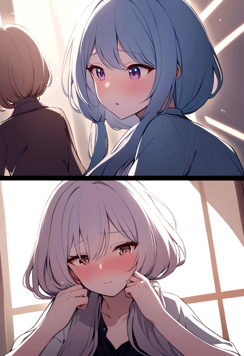 two women are blushing because they catch her in the act