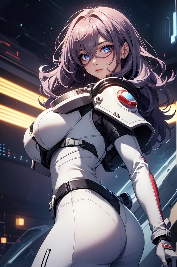 spacepunk, (detailed background:1.25), (Isometric: 1.0), double exposure, (masterpiece, best quality:1.3), (highres:1.5), absurdres, ultra detailed, (1girl:1.3), (dynamic pose:1.0), BREAK, ((upper body image:1.3)), ((1 extremely cute and beautiful tearful girl taking a spacewalk at Universe)), (upturned eyes:1.3), (ear breathing), solo focus, (wearing a mechanical space body armor:1.3), (black wavy bob hair:1.35, bangs;1.35),  (large-breasted:1.35), (fat:1.2), glasses, streaming tears, tearful, tears, sad, 7.5 life size, detailed clothes, detailed body, detailed arms, human hands, detailed hands, blush, open mouth, (look back:1.15), (thrust out one's hip:1.35), studio soft light, cinematic light, detailed background, realistic, ultra-realistic, masterpiece, many slits on the sides for intake and exhaust,
