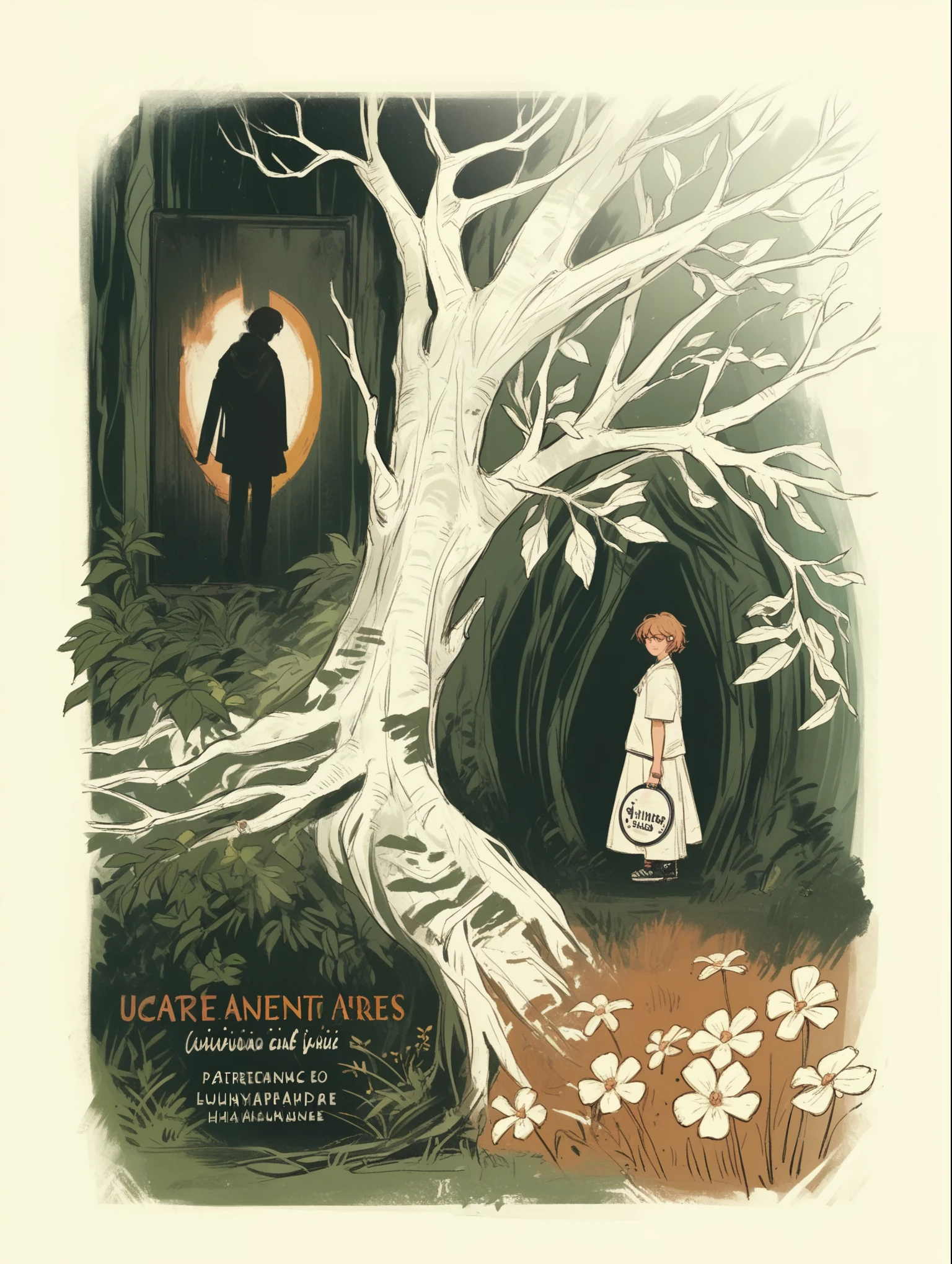 score_9, score_8_up, score_7_up, score_6_up, score_5_up, score_4_up, wh33z13, 1 kid girl, close up of a poster with a person standing in a tree, official poster, illustrated poster