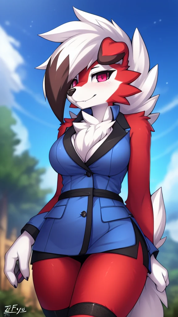 By zinfyu,by twistedscarlet60, uploaded on pixiv, by fluff-kevlar, (masterpiece), (best quality), (solo female:1.2), (extremely detailed:1.3),(detailed eye,black circle on eye,pink eye), lycanroc midnight, view on viewer, close view, shy face, half body on potrait, only body and head, close view, wearing doctor uniform, doctor costume, cosplaying,at home yard, (tail:1.1), closeup photo of lycanroc, adult body posture, 