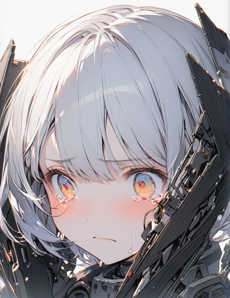 コクピットの中でThe white-haired girl cried sadly, Mechanical joints short hair