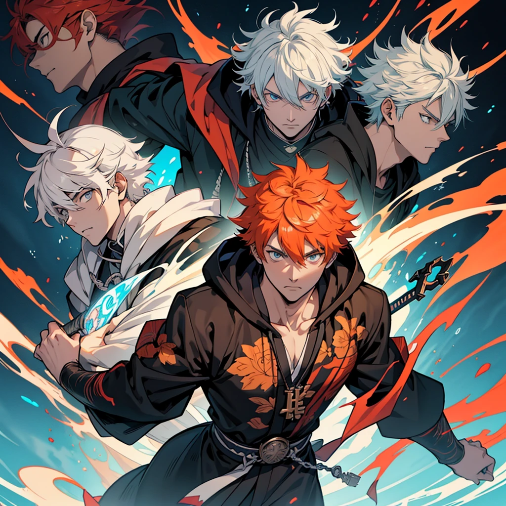 only one man in a black hoodie, orange - haired anime boy, kentaro miura manga art style, handsome guy in demon slayer art, zhongli from genshin impact, key anime art, male anime character, keqing from genshin impact, taisho roman, key anime visuals, jin kagetsu, nagito komaeda, shikanosuke yagaki, young anime man, tall anime guy with blue eyes