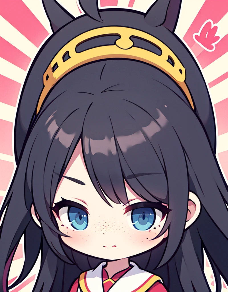 masterpiece, best quality, {best quality}, {{masterpiece}}, {mackerel}, Concentrate upon, animation style, Cartoon close up of a woman, girl design, portrait, Gisha, animated images, long hair, black hair, Straight eyes, hair covering the ears, Stylish and powerful look, exotic, tall, freckles, cheerful, classic clothing, fancy, colors