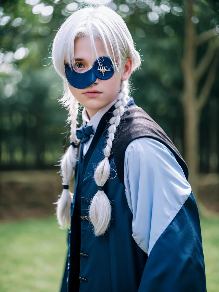 Boy White hair Blue eye Hogwarts black uniform