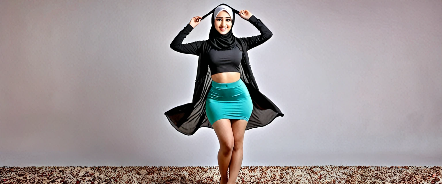 Cute girl, wearing hijab, lifting up her dress to reveal underwear, under skirt pic, full ultra HD picture.