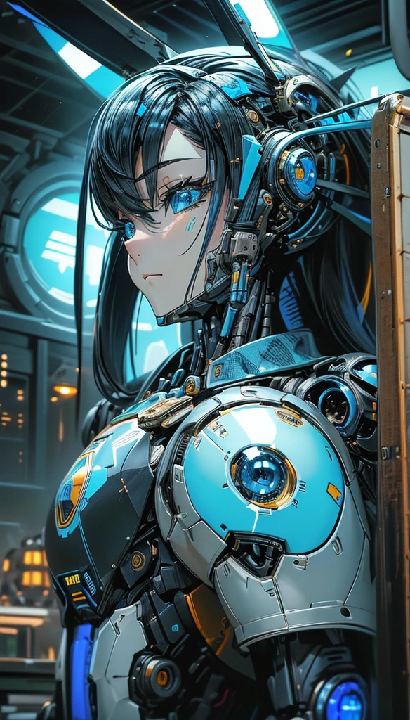 obra-prima、Near future、super elaborado、maximum quality、ultra-detalhado、very detailed illustration、altamente detalhado、detalhes intrincados、high resolution、detalhes supercomplexos、Haltamente detalhado 8k CG wallpapers、caustics、Refletores、Ray tracing、1 garota em:1.4)、only、sozinho、(azul_tema:1.3)、(cinzas_tema:1.3)、(Museu Mecha(azul_tema:1.6)、Museu Mecha(branca_tema:1.1)、Museu Mecha、machine components、robot joint、mechanical armmechanical legs、Head equipment、Complex mechanical body、Mechanical Power Wing、Electromechanical parts、cybernetic parts、robotics、rifle de energia(Mechanical sniper rifle)、)、Cabelo muito comprido、Cabelo Preto e Azul(Preto e azul longo)、 O olho((olhos azuis、olhos amarelos、)(olhos radiantes、)(Eye trajectory、))random facial expression、TOKYO October(Shibuya)、Cidade、night time、((luz neon、azul Neon Light))、(Detailed history、(azul_tema:1.3)、(cinzas_tema:1.3)、Cidade)、((obra-prima))、absurdo、nffsw、(Classic headshot pose)、cidade ciberpunk、obra-prima、high resolution、