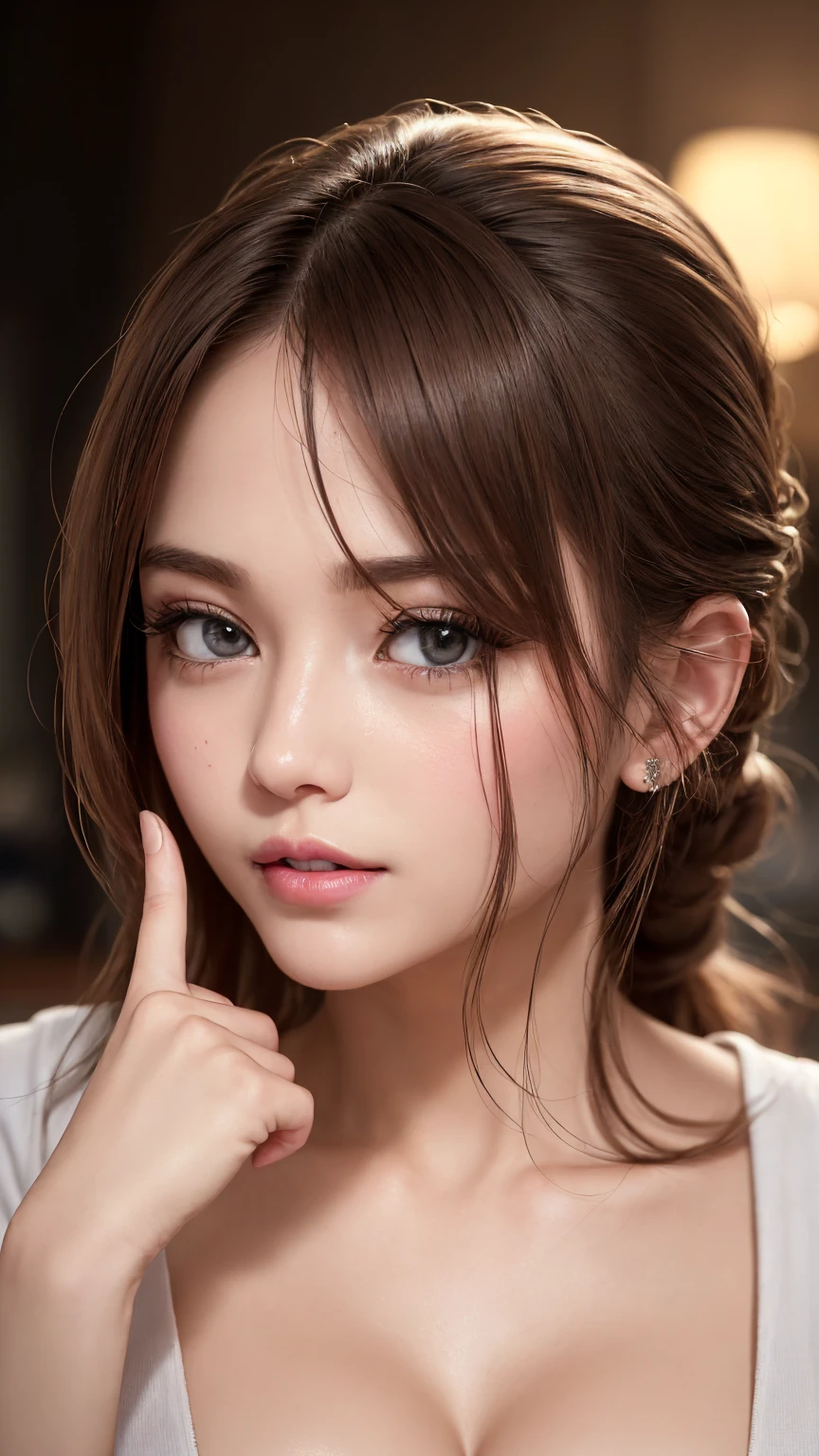 (masterpiece: 1.3), (Maximum resolution: 1.2), (Ultra HD TV: 1.2), Cinematic Light, 8K resolution, Detailed facial features , (Sharp focus: 1.2),Perfect Style, Beautiful Face, Acura, Anatomically correct, Highly detailed face and skin quality感, Beautiful Eyes,ThroughkBright Eyes, Natural Cheeks, Glowing Skin, (Glossy Lips: 1.4),,Highly detailed face and skin quality, Natural Cheeks, , Glossy Lips,Exposed cleavage、、Putting a finger on a woman's genitals、Kemomimi、Fantasy adventurer outfit