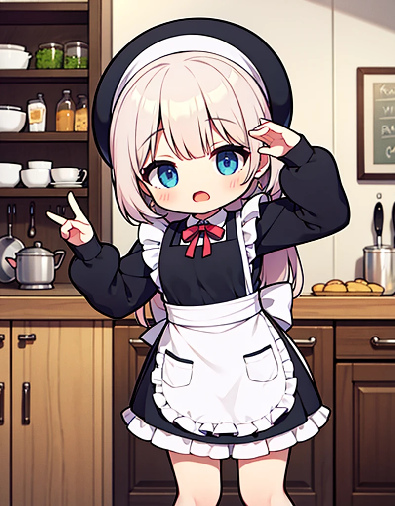 wrc style, female, obscene pose, fascinating expression, apron, kitchen, medieval environment