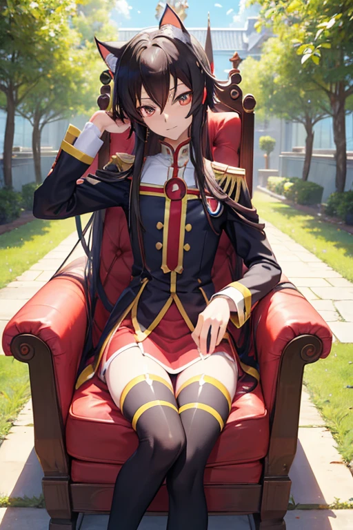 Nekono Tsuzuri became king,Personification,Chuunibyou,cool,Sit on a throne,Smile wickedly,((Code Geass Style)) ,Cat ears headband