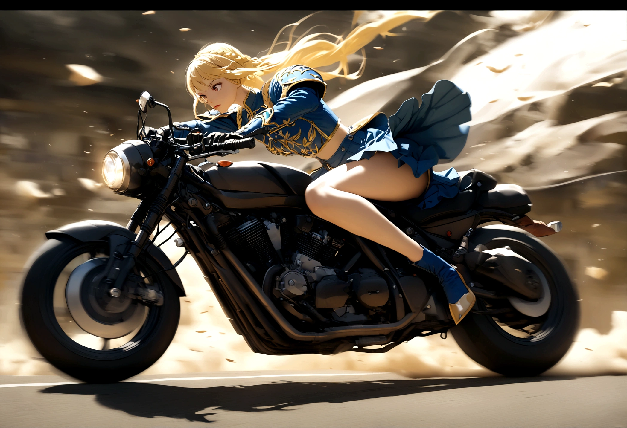 Motorcycle, (skirt, armor ),(Altria Pendragon), Magic, motion blur