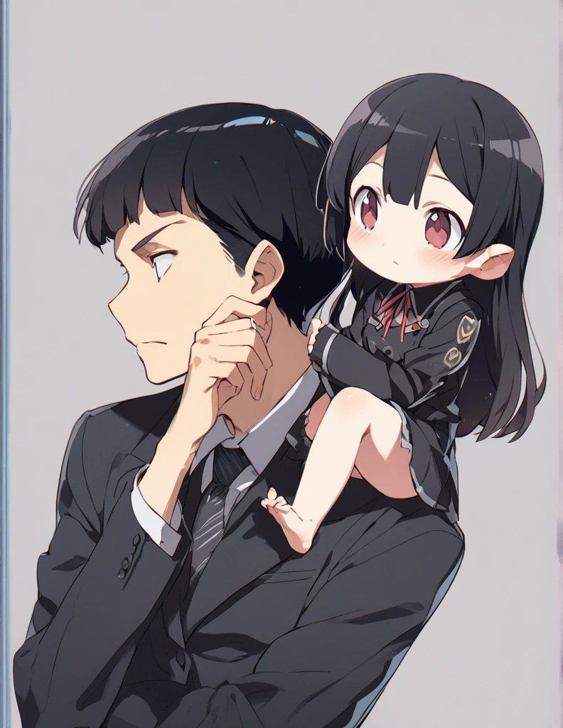 A man in black holding a girl