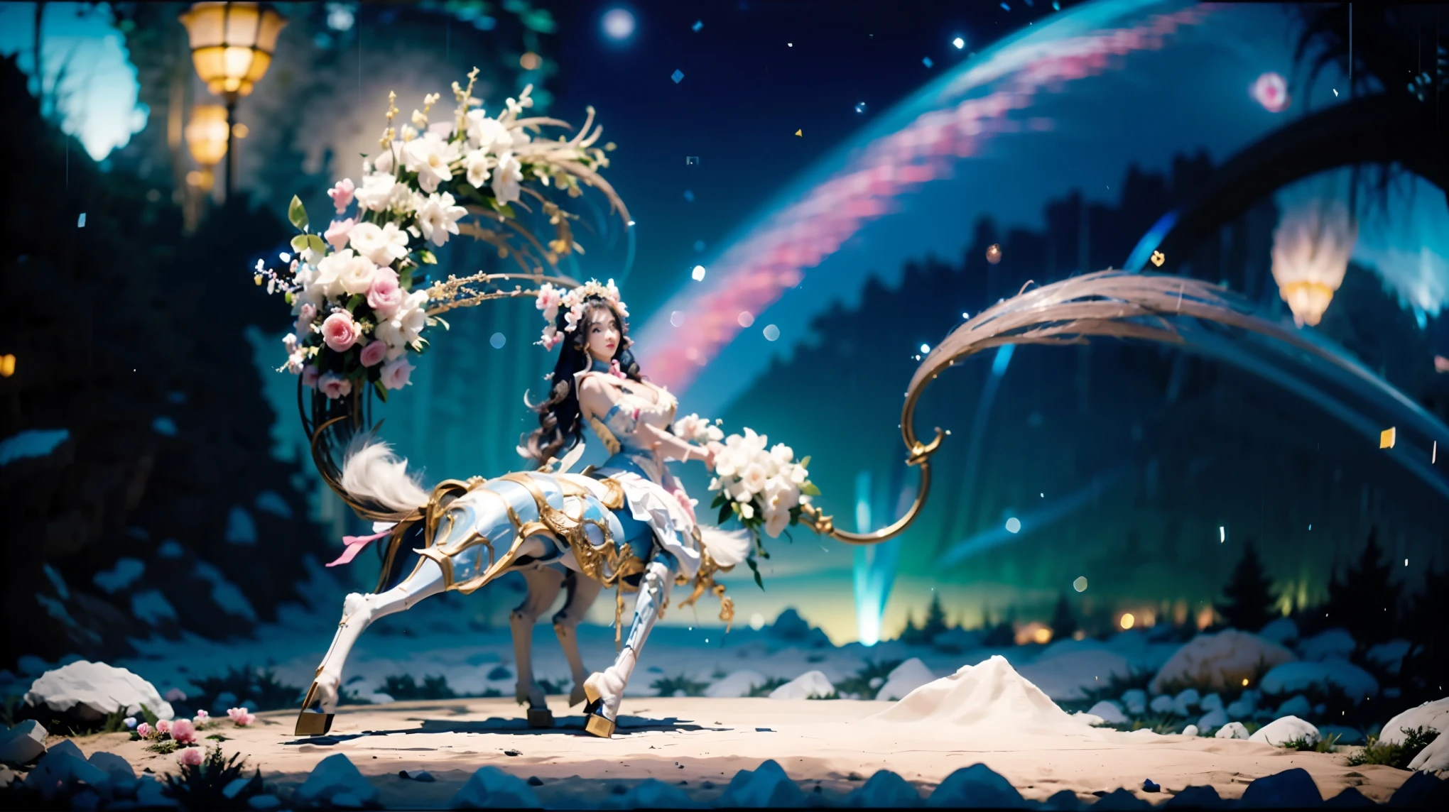 In the beautiful illustration of this super-grand scene，The ultra-long-distance lens shows us（More than eight distinctive and beautiful female centaurs，Half Man, half horse，Half Man, half horse，Princess：2.7），Their Personality、Distinctive and vivid features。from（shining, Angelic, snow-white centaur from heaven：1.1），arrive（噩梦般的火红色Half Man马被火焰包围：1.1）、再arrive（绿色Half Man马, The wind spirit flying in the sky：1.1）、再arrive有（独角蓝色Half Man马被闪电包围：1.1），arrive（A mechanical mecha with shining metallic light：1.1）、再arrive（身披彩色龙鳞皮革的强大龙形Half Man马：1.1）、再arrive（A slender elven centaur that is graceful and agile：1.1）Elegantly put on a flower crown、arrive（Enchanting and charming Tiflin centaurs：1.1）、再arrive（拥有难以言喻的性感感觉的魅魔Half Man马：1.1）。每个Half Man马角色都充分展现出他独特的风格。The illustration uses advanced artistic techniques and tools，Use nesting、Weaving、Editing、view、interlude、Montage and other artistic techniques，Divide the scene into parts according to geometric arrangement，Each part corresponds to a role，from而更有效地利用了空间，让八个Half Man马同时存在于一张图片中，（The style tends to be weird、Hayao Miyazaki、Aesthetic、Unspeakable：3.3）。Advanced brush tools via Midjourney、Color Palette、Material packsand模型包、Texture tools，对于每个Half Man马, Exquisite props are designed to increase racial characteristics、Clothing and physical features，Enhances the character's personality and visual appeal，（Stunning landscapes in illustrations，The sky is changing、rainbow、aurora、Stars and Moon，Incorporating iconic landmarks such as Mount Everest，and fireworks、Tranquil lake、Natural and urban elements of waves and neon lights，Create a magical atmosphere：1.5），Centaurs demonstrate their unique abilities and equipment in a variety of environments，This is true even in extreme alien landscapes。Using Midjourney&#39;s Tools、Material packs、Texture tools、The color palette makes depicting details vivid and Practical，from复杂的发型and以及不同的种族特质、Body、Appearance characteristics、服装arrive真实的纹理，Greatly improved the realism of the Centaurs and their surroundings，The fusion of multiple art styles adds vitality to the characters&#39;Movement at all angles，The overall visual experience is further enriched。The final illustration is described as "masterpiece"，It has the following characteristics "best quality" and "Practical"，Show details of the creative process、Level of creativity and craftsmanship。 Human Development Report，（Reality，masterpiece品质，best quality）