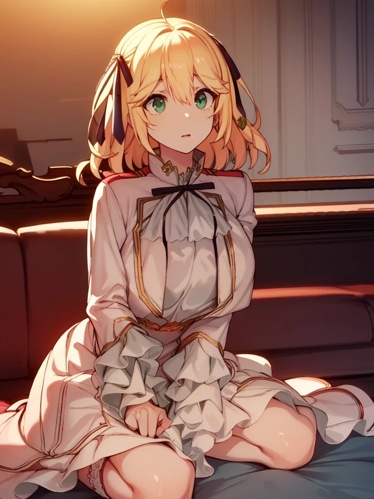 A girl，Long hair, Bangs, Blonde hair, Hair between the eyes, s eyes:（1.5),  (Large Breasts:1.2), 
rest  锁骨, Wedding dress，veil，wedding，White Dress，Flowers，The skirt is broken，White socks，Tights，White knee socks，
Looking at the audience, whole body,
indoors, church，permanent，permanent，
rest (masterpiece:1.2), best quality, high resolution, Unity 8K wallpaper, (illustration:0.8), (美丽细致s eyes:1.6), Extremely detailed face, Perfect lighting, Extremely detailed CG, (Perfect hands, Perfect anatomical structure),