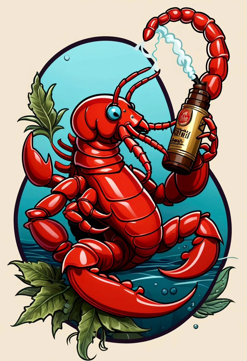 cartoon lobster with a cigar and a cigar sticker, lobster, jordan peterson as a lobster, Crustacean, lobster themed armour, mmmmm, luscious, loser, Illustrates??the mascot's, monstr, hd illustration, ❤🔥🍄🌪, mermaid vector patch logo, more detailed illustration, funny illustration, crabcore, a caterpillar smoking a hookah, crab, dali lobster phone