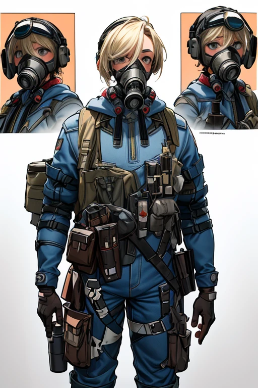 drawing of a man in a gas mask holding an ak , dystopian science fiction character, Post - Apocalyptic Scavenger, post-apocalyptic explorer, science fiction character concept, post-apocalyptic, science fiction character concept, soldier with a gas mask, together am 1895