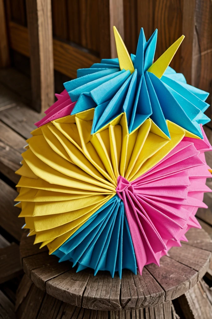 blue spike pinata, yellow and pink
