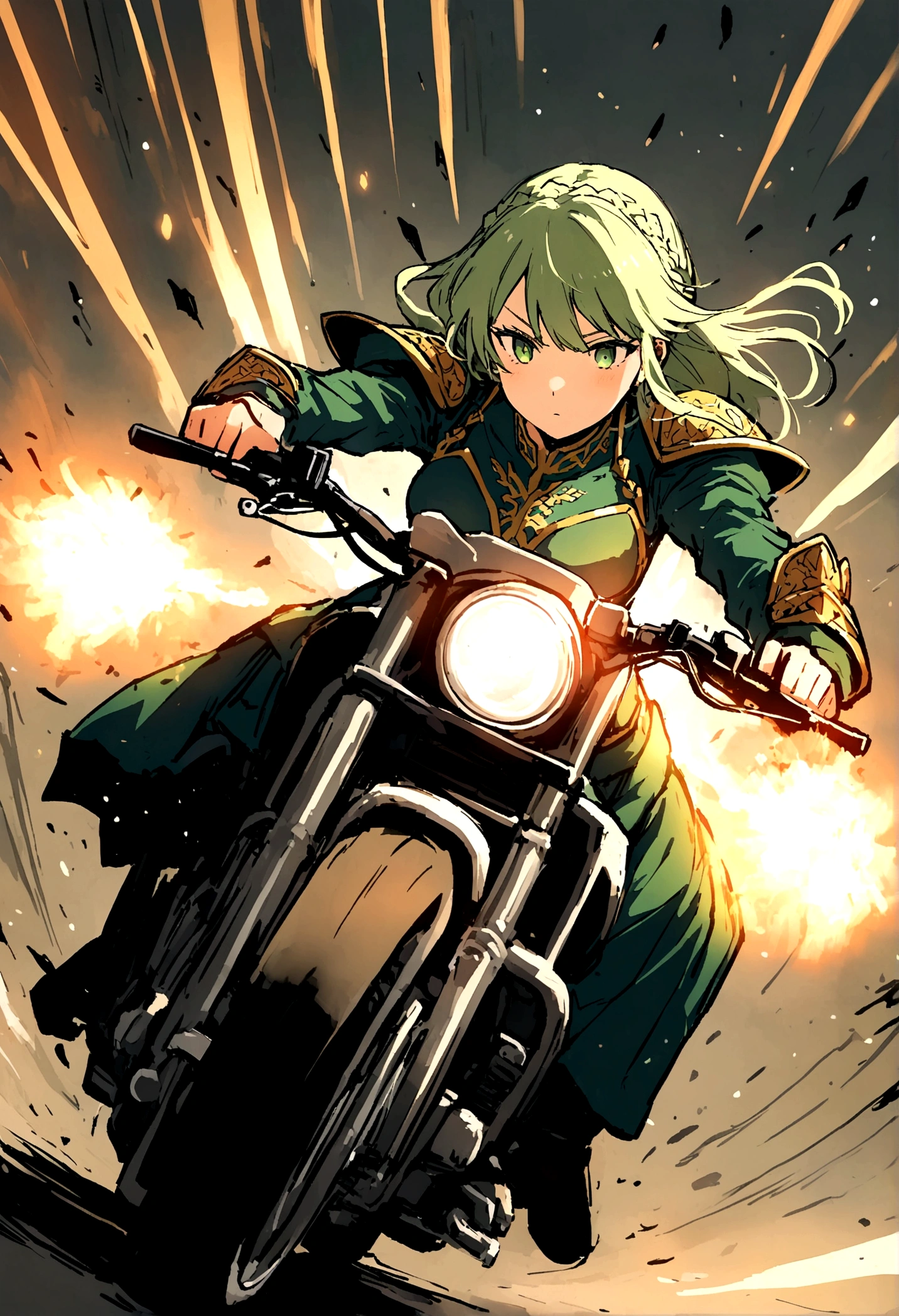 Motorcycle, (skirt, armor ),(Altria Pendragon), Magic, motion blur,E7E48U