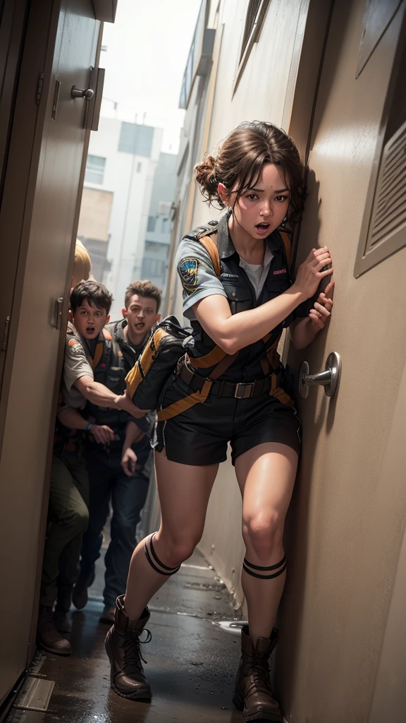 Sam bravely steps up, organizing an evacuation and rescuing people trapped inside.
[Voiceover]: "Without hesitation, Sam took charge, guiding everyone to safety and rescuing those trapped inside."