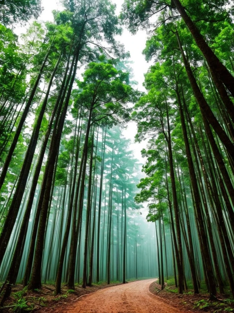 (highest quality:1.5)。Bright rainy forest。Glowing cloudy sky。