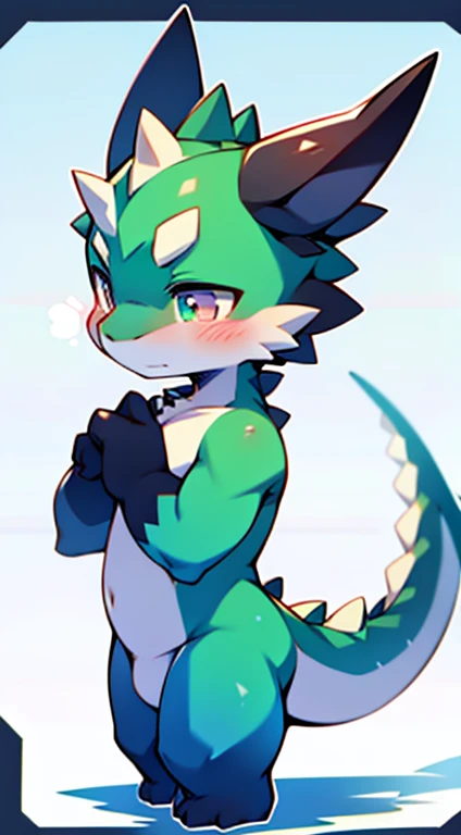 Shota Dragon、Jade-colored skin、Round eyes、Smooth Skin、show、Shy face、null