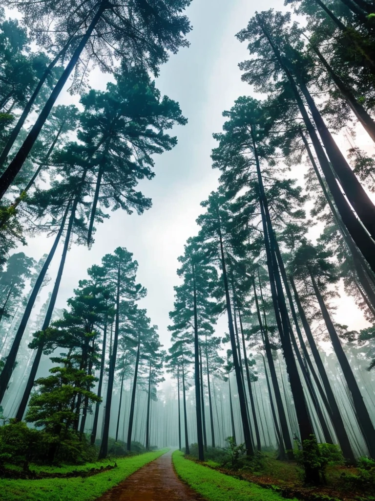 (highest quality:1.5)。Bright rainy forest。Glowing cloudy sky。