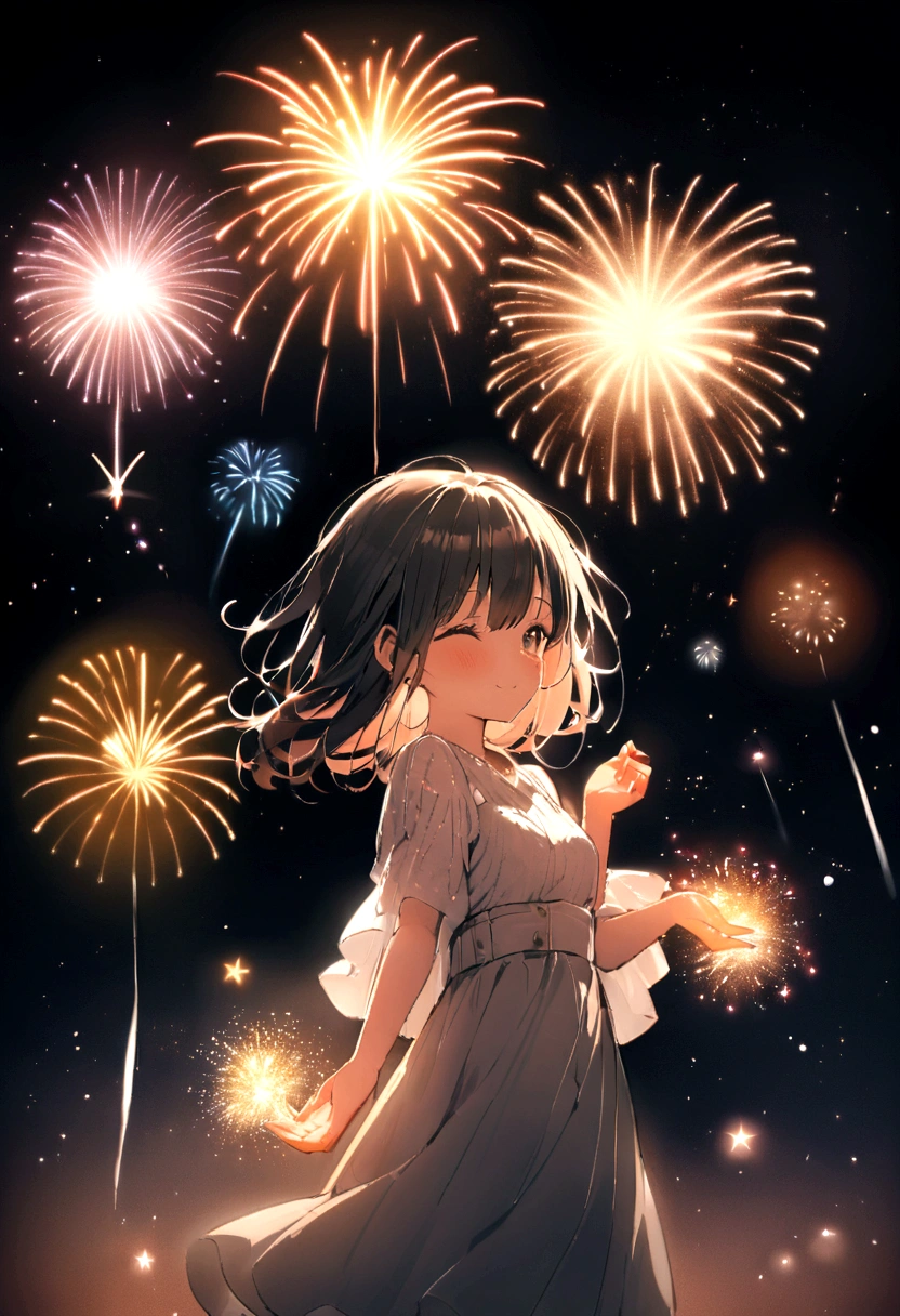 ((firework)), No background, 中にfireworkが入ったガラス球, 球状のfirework, Complex and shining atmosphere, Magic Particles, Bottle of stars, Glass and Light, Beautiful and intricate glass spheres, New Year&#39;s Eve, Sparks and liquid fires, 大きなfireworkが1つ,Magic Particles, Luminous sphere, Magic Particles in the air, Spherical lightning, sparkling in the air,colorful,日本のfirework