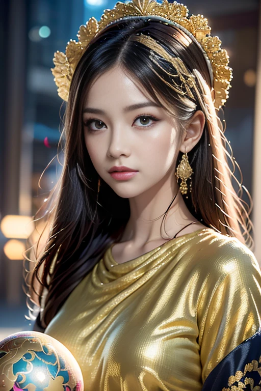 (masterpiece, Highest quality, Highest quality, Official Art, beautiful and aesthetic:1.2), (One girl), Very detailed,colorful,Most detailed, Official Art, unity 8k wallpaper, Super detailed, beautiful and aesthetic, beautiful, masterpiece, Highest quality, (zenTangle, Mandala, Tangle, enTangle) ,Holy Light,Gold foil,Gold leaf art,Sparkly Painting, Perfect NwsjMajic、Gazing into a big crystal ball、fortune teller、Love Advice、 information