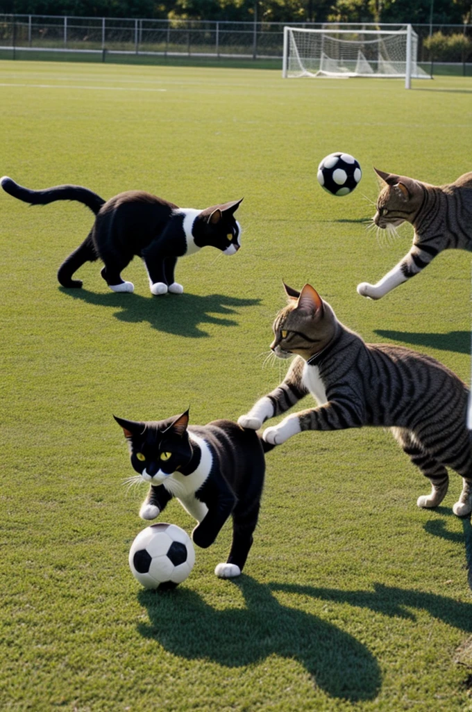 Cats playing soccer