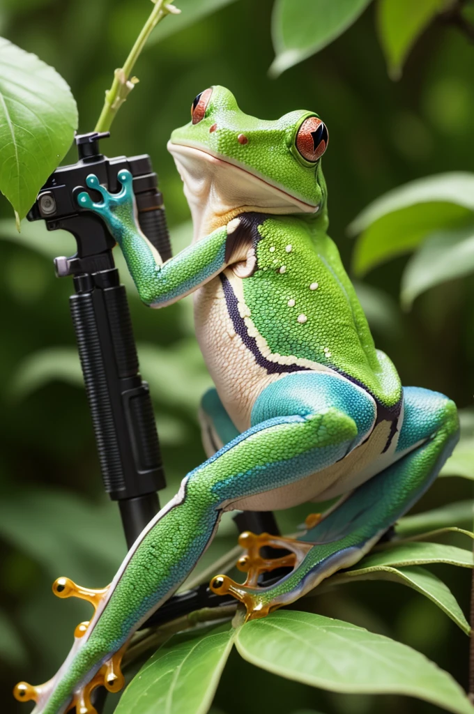 Tree frog with a shooting gun
