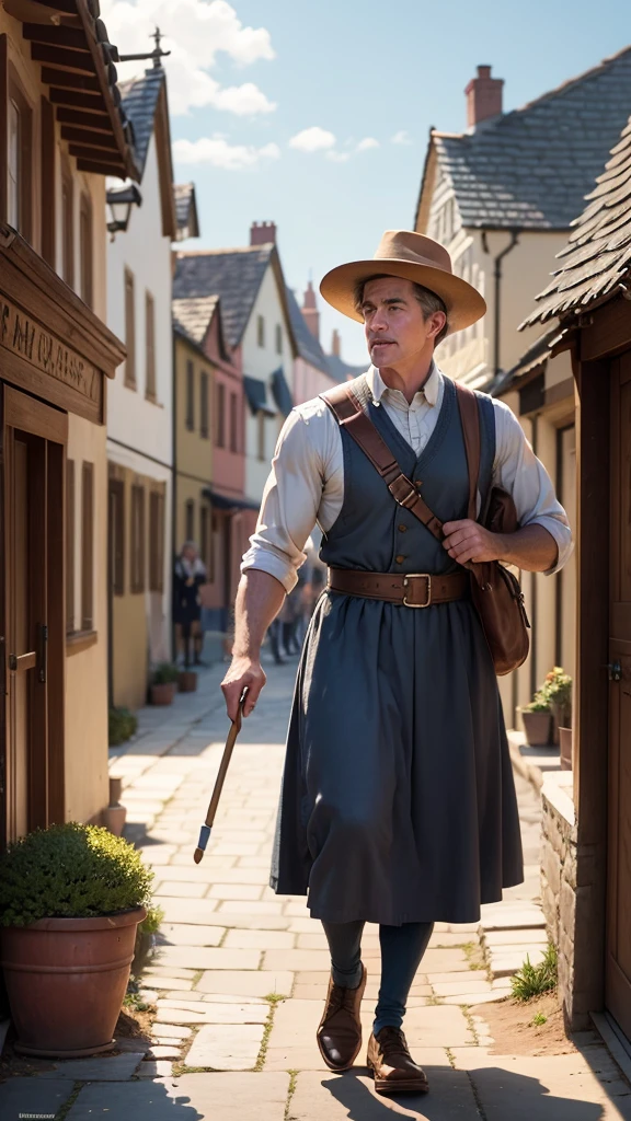 The townspeople cheer and thank Sam, who humbly brushes off the praise.
[Voiceover]: "Though he was humble, the townspeople saw Sam as their hero."