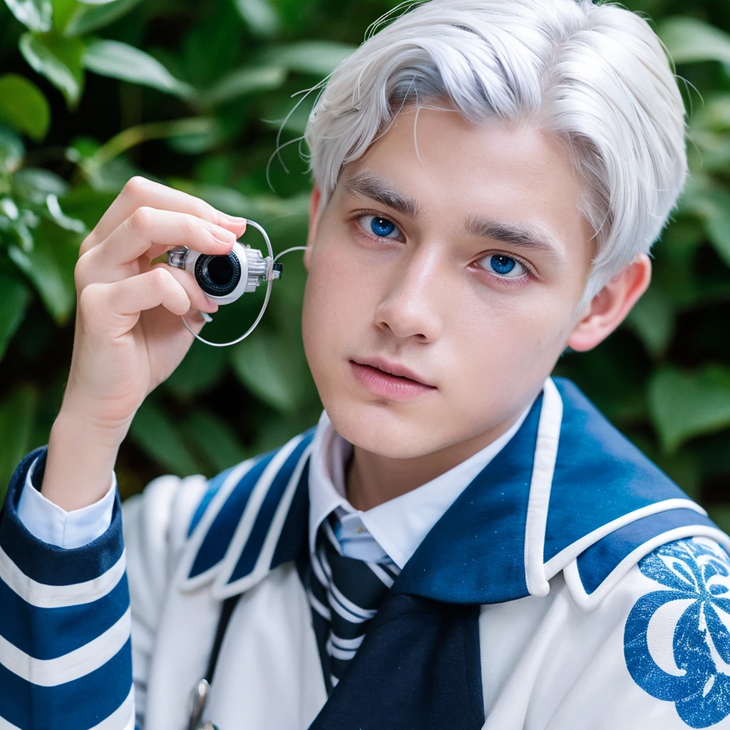 Boy,White hair,Blue eye,Hogwart uniform black