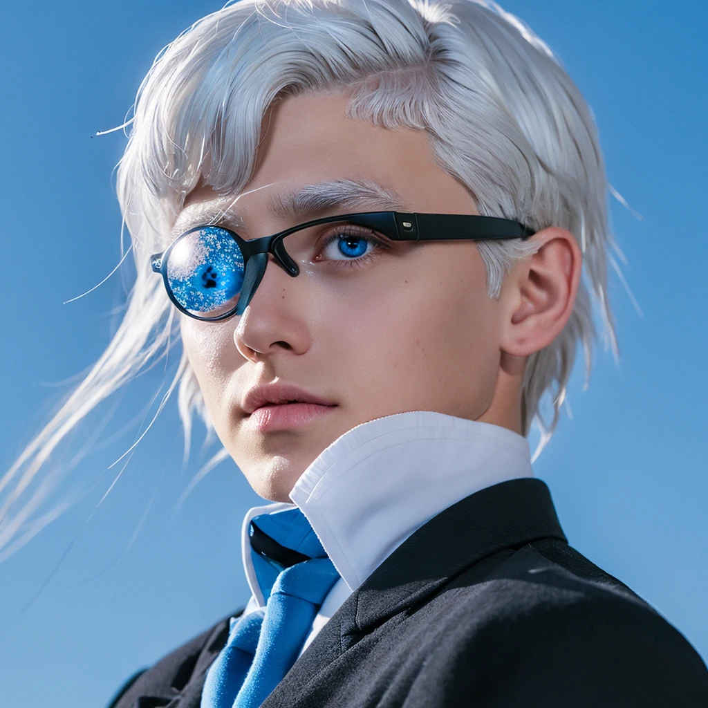 Boy,White hair,Blue eye,Hogwart uniform black