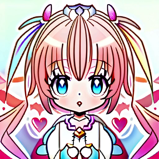 Hugtan is a tiny baby girl with short pinkish-blonde hair tied in two small twin-tails held by fluffy white bands. Her eyes are red and her eyelashes are dark yellow. She wears a light pink scalloped top with a white bib held by pink bows on each shoulder, decorated with a dark pink heart on the lower corner. Along with sky blue bloomers and pale cream booties with a small pink bow on each. On her head is a white pearl headpiece with a light blue heart gem at the center, a leftover from her previous form as Cure Tomorrow. As Hagumi, she looks the same but with less hair.