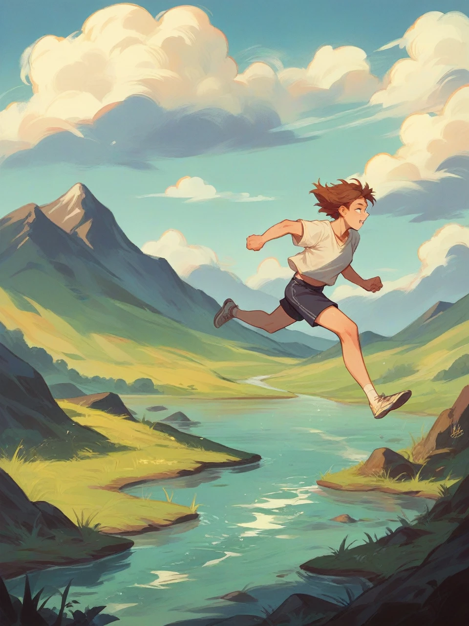 A serene mountain landscape with a river running through it .
