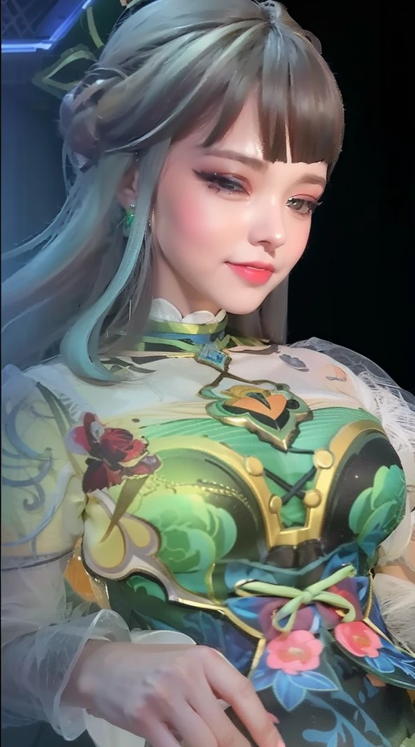 (8k, RAW photo, best quality, mastery:1.3),(realistic,photo-realistic:1.37),(night),(looking viewer:1.331),(white hair),posing,Tokyo street,nightcityscape,cyberpunk city,soft light, 1girl, extremely beautiful face, perfect body proportions, focal length, bust, casual hairstyle, smile, big eyes, (short sleeves JK_shirt), JK_style, (navy JK_skirt), (bow JK_tie), mix4, detailed eyes