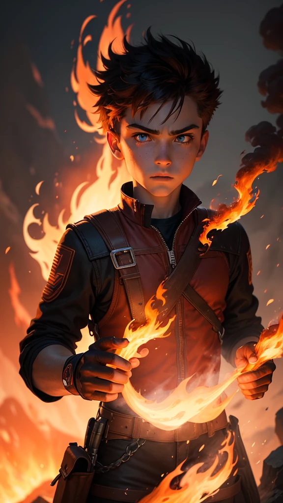 Main Character: Sam, in a heroic pose, carrying the  with flames in the background.
Visual Elements: Flames and smoke for dramatic effect, highlighting Sam's bravery.
Design Notes: Use contrasting colors to make the characters and text stand out. Ensure Sam's expression conveys determination and bravery.