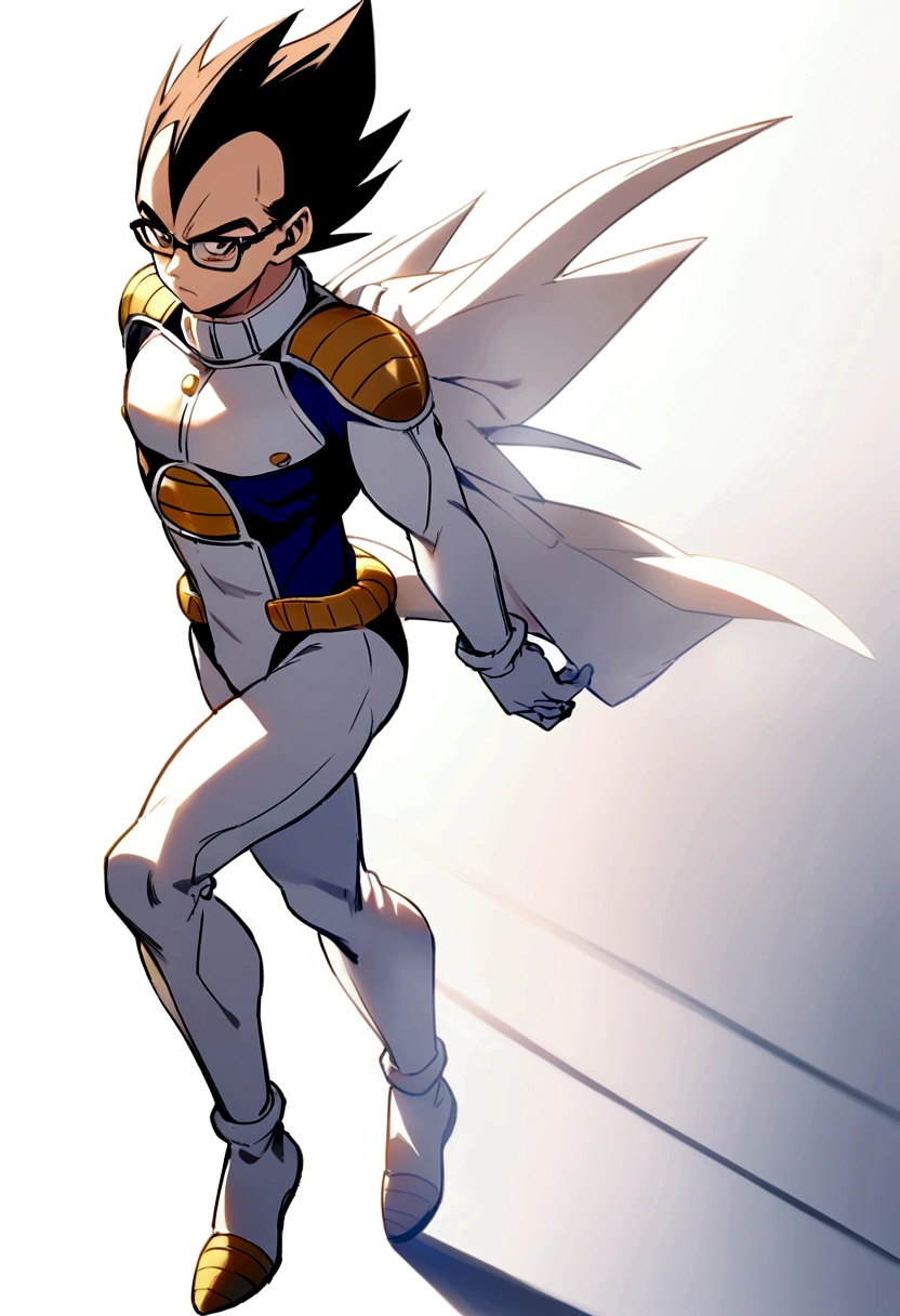 vegeta, whole body, scientific suit, glasses, White background