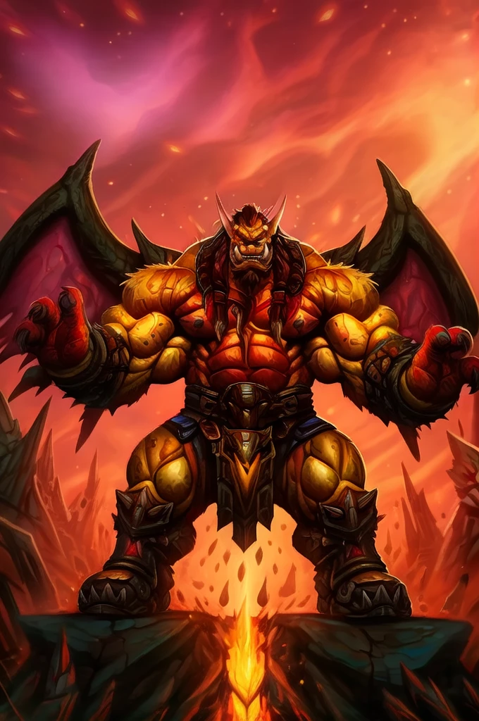 Portrait of a hyper muscular orc warrior wearing a leather harness, hyper penis, big balls, copious amounts of viscous fluids, amount of cum:1.4, Blizzard Entertainment, detailed skin, skin blemishes, Warcraft, lighting should be warm and inviting, casting a soft glow and highlighting the rich colors of his flesh, background cinematic Hollywood movie style, light depth of field, vignette, highly detailed, high budget