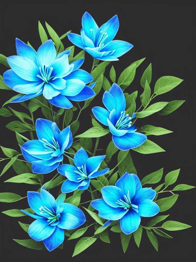 blue flowers in a black background with a black background, glowing flowers, glowing blue, glowing neon flowers, blue bioluminescence, [ bioluminescent colors ]!!, luminous flowers, bioluminescent skin!, bioluminescent plants, neon flowers, neon color bioluminescence, glowing hue of teal, blue glow